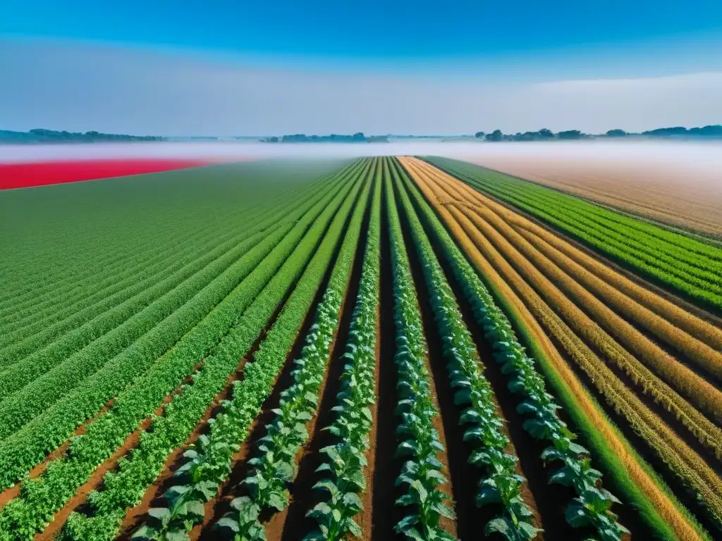 Vista panorámica de un paisaje agrícola con biodiversidad, destacando la armonía entre la agricultura y la naturaleza