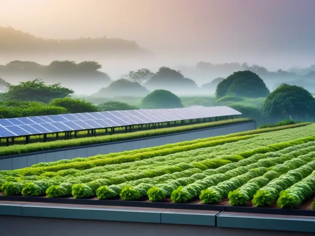 Vista serena de urbanismo verde en pequeñas ciudades, con edificios sostenibles y espacios verdes