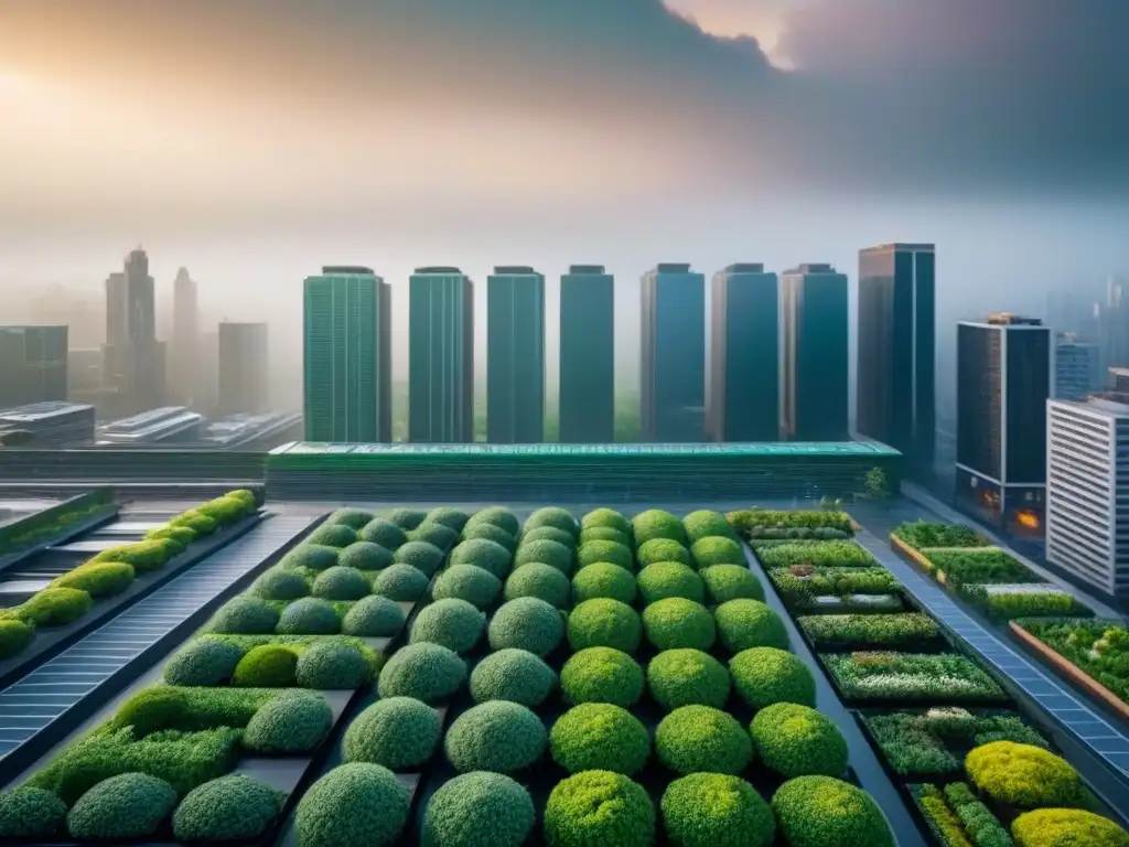 Vista urbana con jardines en azoteas, infraestructura verde cambio climático ciudades