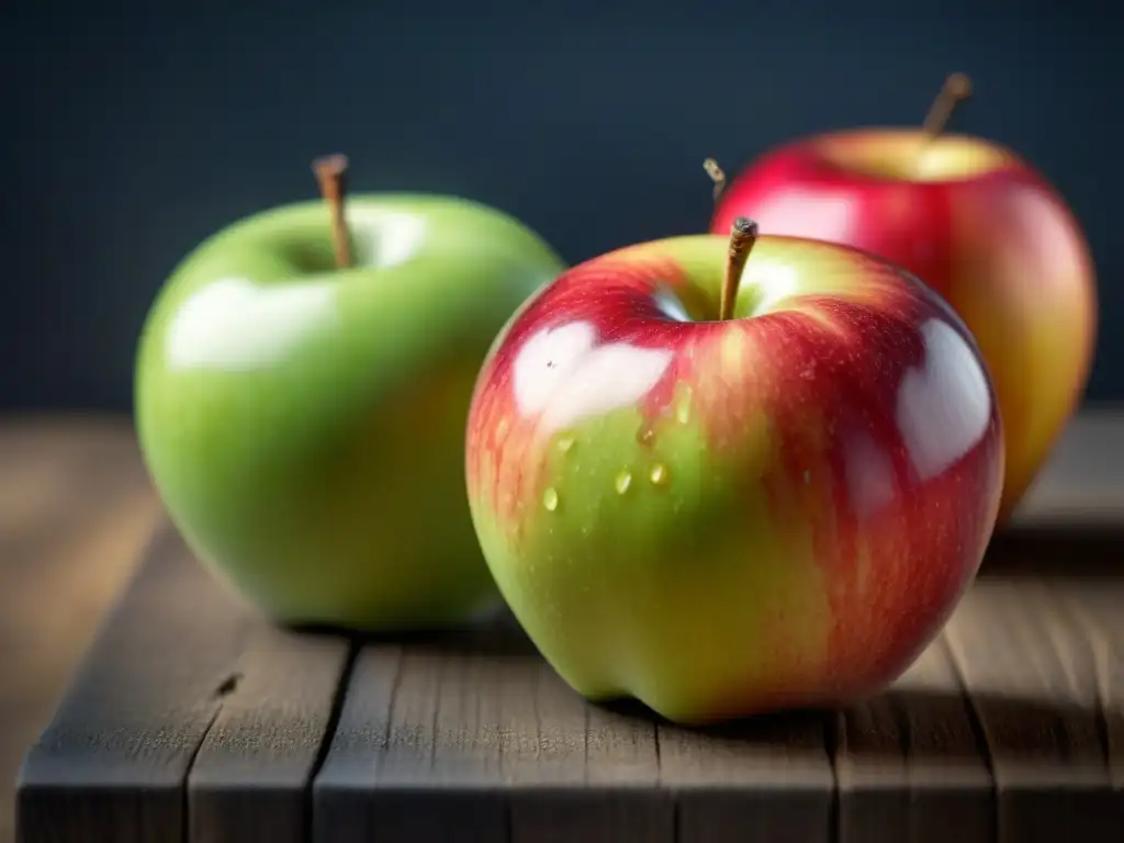 Comparación visual entre un vibrante y fresco manzana orgánica y una convencional opaca