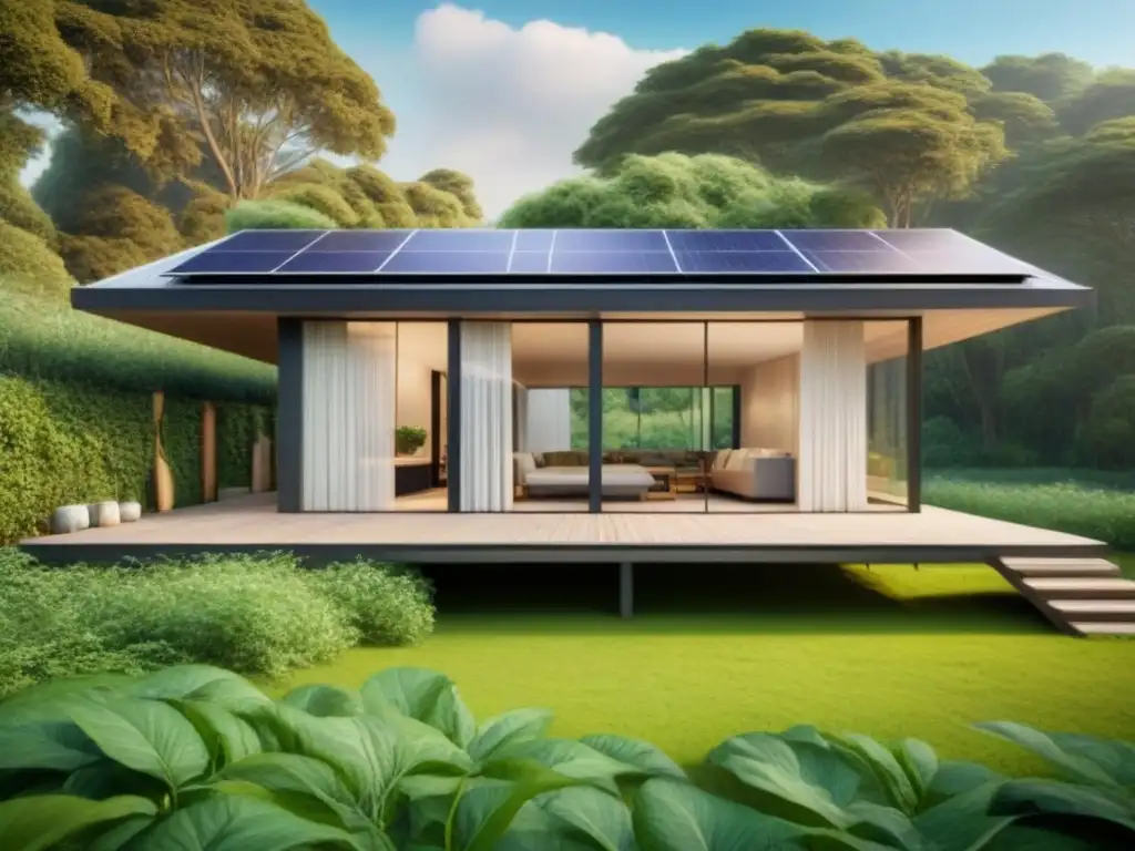 Vivienda sostenible económica integrada a la naturaleza con paneles solares y sistema de recolección de agua de lluvia