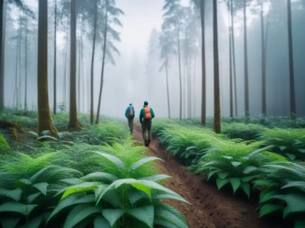 Voluntariado ambiental en armonía con la naturaleza, plantando árboles en un bosque exuberante