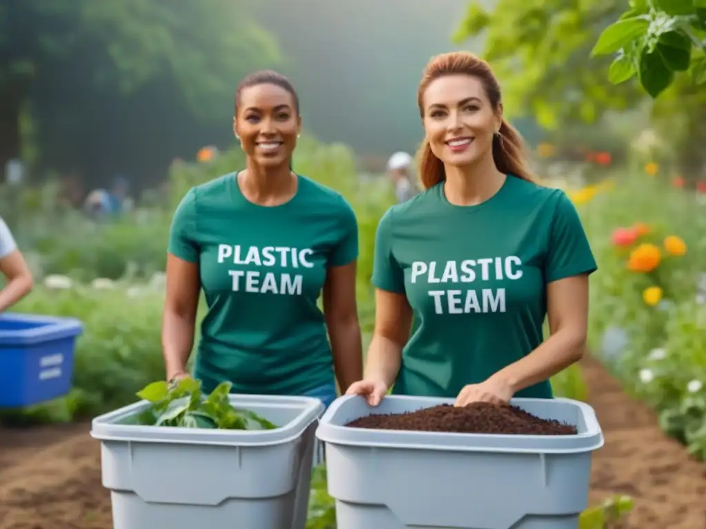 Voluntariado para un estilo zero waste: Equipo clasificando reciclables en jardín comunitario