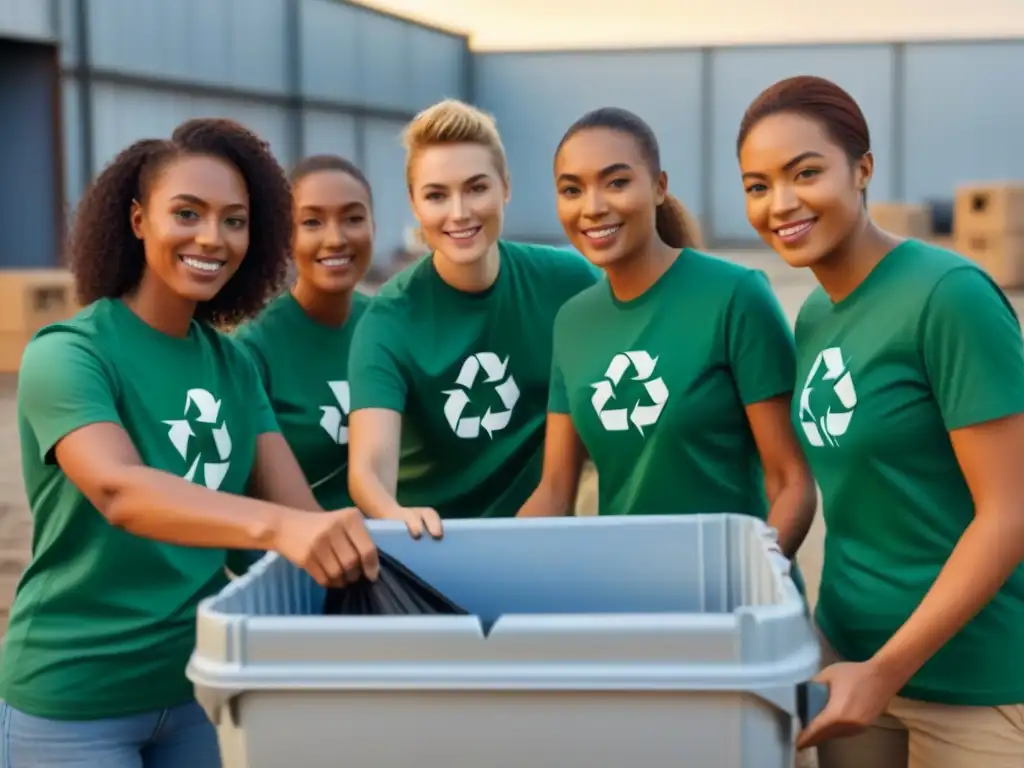 Voluntariado en reciclaje sostenible: Diversidad de personas trabajando juntas en un centro de reciclaje, organizados y comprometidos