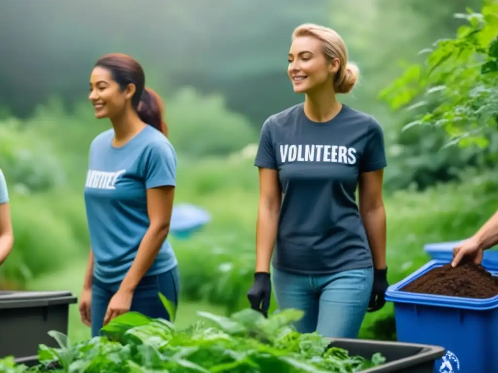 Voluntariado verde en armonía: diversidad de edades y culturas trabajando juntas en un jardín, reciclando y compostando